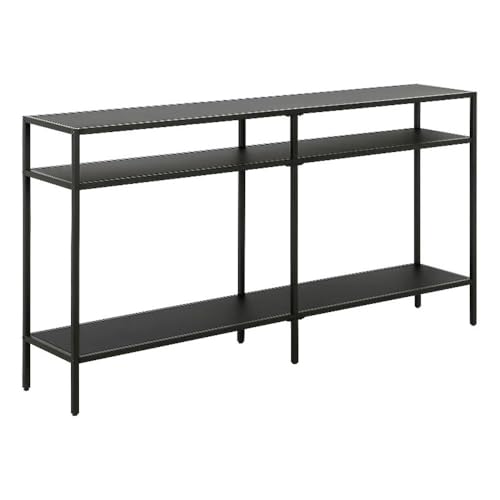 Henn&Hart 55" Wide Rectangular Console Table with Metal Shelves in Blackened Bronze, Entryway Table, Accent Table for Living Room, Hallway Henn&Hart