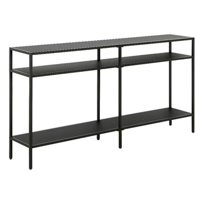 Henn&Hart 55" Wide Rectangular Console Table with Metal Shelves in Blackened Bronze, Entryway Table, Accent Table for Living Room, Hallway