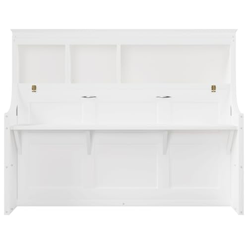 Merax Twin Size Murphy Bed with Desk and Storage Shelves, White Merax