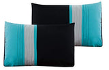 Chezmoi Collection Napa 7-Piece Luxury Leaves Scroll Embroidery Bedding Comforter Set (Queen, Teal Blue/Gray/Black) Chezmoi Collection