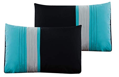 Chezmoi Collection Napa 7-Piece Luxury Leaves Scroll Embroidery Bedding Comforter Set (Full, Teal Blue/Gray/Black) Chezmoi Collection