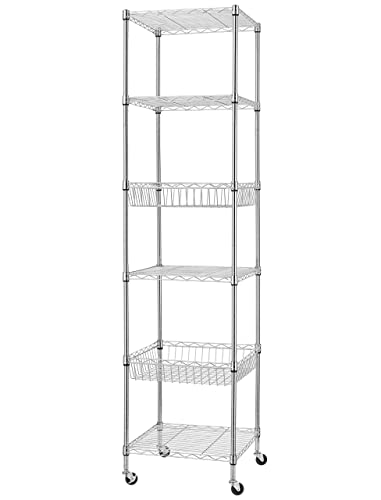 Finnhomy Heavy Duty 6 Tier Wire Shelving Unit with Wheels 18x18x72-inches 6 Shelves Storage Rack Thicken Steel Tube, Adjustable Shelving Rack for - WoodArtSupply