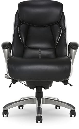 Serta® Lautner Executive Home Office Desk Chair, Ergonomic High-Back with Adjustable Lumbar and Body Pillows, SmartLayers™ and ComfortCoils® Technology, Mesh and Bonded Leather, Black and White Serta