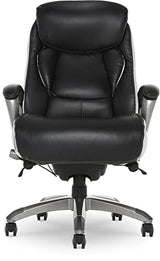 Serta® Lautner Executive Home Office Desk Chair, Ergonomic High-Back with Adjustable Lumbar and Body Pillows, SmartLayers™ and ComfortCoils® Technology, Mesh and Bonded Leather, Black and White Serta