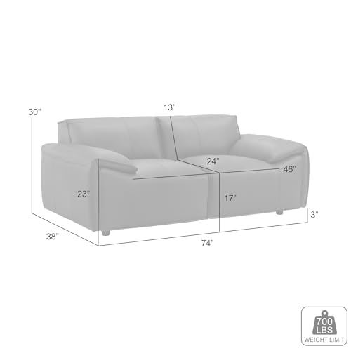 Tanner 74 in. Leather Loveseat with Padded Arms in Green or Khaki Armen Living