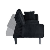 72" Modern Corduroy Sofa Bed Futon,Convertible Sleeper Couch Bed with Cup Holder,4 Reclining Positions,Folding Sofa Cloud Loveseat for Small Living Room Apartment Office (Black-New) Majnesvon