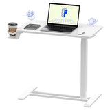FLEXISPOT H7 Adjustable Overbed Bedside Table with Wheels Pneumatic Mobile Standing Desk Laptop Desk Rolling Computer Cart Movable Overbed Table Hospital Home Use(27.6" W x 15.7" D, White) FLEXISPOT