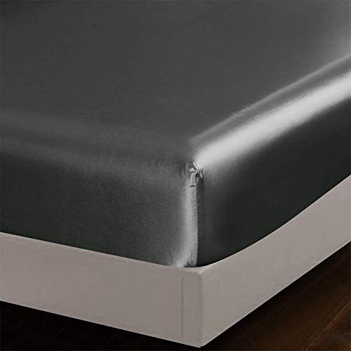 AiMay 6 Piece Satin Bedding Sheet Set King Grey Deep Pocket 1800 Series Luxury Rich Silk Silky Super Soft Solid Color 4 Pillowcases Reversible Sexy Honeymoon Wrinkle Free (King,Grey) AiMay