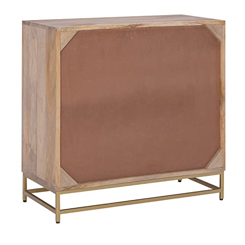 Powell Natural Rattan and Gold Base 3 Danika, Three Drawer Cabinet, Brown Powell