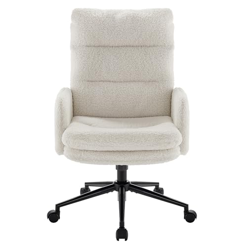 IWMH High-Back Home Office Chair,Upholstered Desk Chair with Armrests,Height Adjustable Armchair with Wheels, Swivel Office Desk Chair, Ergonomic Computer Task Chair, Leisure Armchair Cashmere(White) IWMH