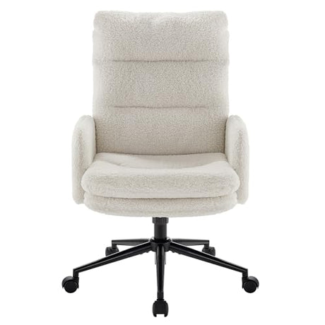 IWMH High-Back Home Office Chair,Upholstered Desk Chair with Armrests,Height Adjustable Armchair with Wheels, Swivel Office Desk Chair, Ergonomic Computer Task Chair, Leisure Armchair Cashmere(White) IWMH