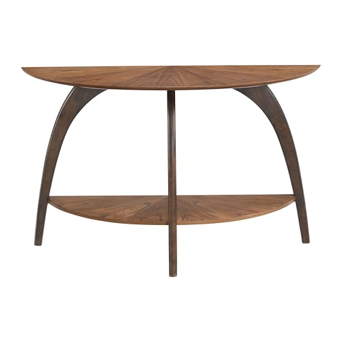 Martin Svensson Home LAX Two-Tone 48-Inch Caramel Brown Half-Moon Wood Sofa Console Table with Walnut Legs and Shelf Storage Martin Svensson Home