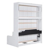 Merax Queen Size Murphy Bed Frame, Modern Wall Bed Can Be Folded into Cabinet, Chair with Cushion, White Merax
