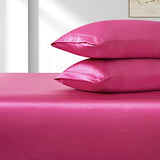 VACVELT 3pcs Extra Deep Pocket Satin Fitted Sheet Set Full Bed Set, Hot Pink Bottom Sheet Fit 18-24 Inch Deep Pocket Mattress, Silky Bedding Set Soft & Ultra Deep Fitted Sheet & 2 Pillowcase VACVELT