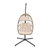 Taylor & Logan Corbin Natural Patio Hanging Wicker Egg Chair with Cream Plush Seat Cushions & Swing Stand for Indoor/Outdoor Use Taylor & Logan