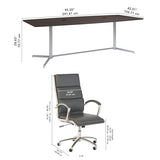 Bush Business Furniture 96W x 42D Boat Shaped Conference Table with Metal Base and Set of 8 High Back Office Chairs in Storm Gray Bush Furniture