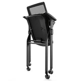 FYLICA Foldable Office Chair with PU Wheels and Smooth Armrest-Ergonomic Mesh Bouncing Back, Stackable Conference Room Chair, Office Guest & Reception & Meeting Chair (Black)
