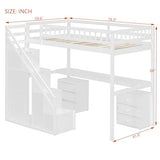 Merax Twin Size Wood Loft Bed with Desk, Stairs & Storage, Space Saving Bed with Lights, 2 Drawers, Guardrails, 220LBS Capacity, White Merax