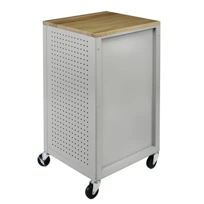 Seville Classics UltraHD Heavy Duty Rolling Cabinet Workbench Table w/Solid Wood Top Workstation for Garage, Warehouse, Office, Workshop, 34.7" H, Seville Classics