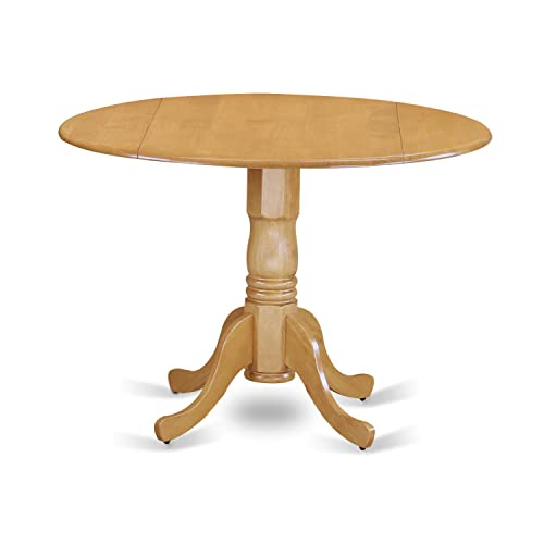 East West Furniture DLVA5-OAK-C 5 Piece Kitchen Table & Chairs Set Includes a Round Dining Room Table with Dropleaf and 4 Linen Fabric Upholstered Chairs, 42x42 Inch, Oak East West Furniture
