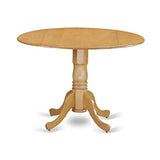 East West Furniture DLVA5-OAK-C 5 Piece Kitchen Table & Chairs Set Includes a Round Dining Room Table with Dropleaf and 4 Linen Fabric Upholstered Chairs, 42x42 Inch, Oak East West Furniture