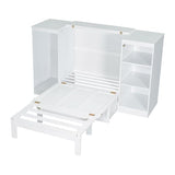 Merax Twin Size Murphy Bed with Bedside Shelves and Wardrobe, White Wooden Bed Frame with Large Drawer Merax