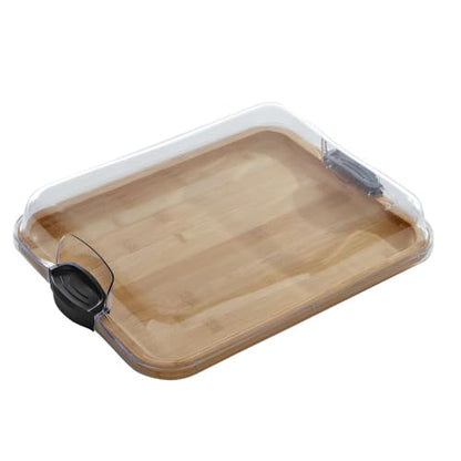 FARBERWARE Build-A-Board Bamboo Cutting Board with Clear Locking Lid and Black Handles, Perfect for Charcuterie, Snacks, and More - Make it. Take it. Enjoy it, 11x14 Inch, Single Compartment - WoodArtSupply