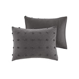 Intelligent Design Cotton Comforter Set - Jacquard Tufts Pompom Design All Season Bedding, Matching Shams, Decorative Pillows, King/California King (104 in x 92 in), Charcoal 7 Piece Intelligent Design