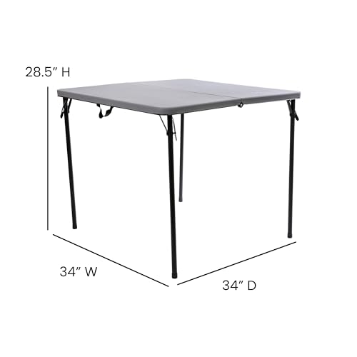 Flash Furniture Dunham 2.83' Square Plastic Folding Event Table with Carrying Handle, Bi-Fold Portable Banquet Table for Indoor/Outdoor Events, Gray Flash Furniture