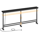 YATINEY 70.9" Console Table with Adjustable Height (27.6"-35.4") and Power Outlet, Skinny Behind Couch Table, Narrow Long Sofa Table for Living Room, Hallway, Entryway, Black CT08UBB YATINEY