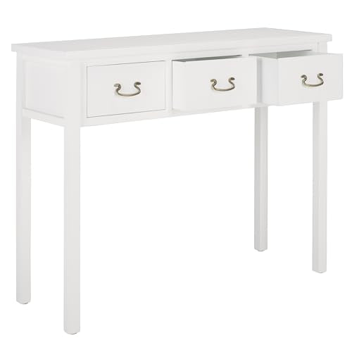 SAFAVIEH Home Collection – Cindy White Console Table with Three Drawers, French Farmhouse Storage Console, Tapered Leg Design (AMH6568C) SAFAVIEH