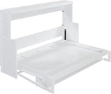 Full Horizontal Murphy Bed with Desk,Solid Wood Folding Hideaway Murphy Wall Bed for Adult,Guest Room (White) MERITLINE