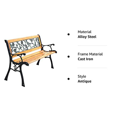 FDW Garden Bench Patio Bench Porch Bnech Chair Deck Hardwood Cast Iron Love Seat - WoodArtSupply