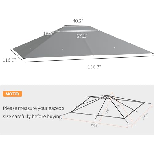 Outsunny 10' x 13' Gazebo Canopy Replacement, Outdoor Gazebo Cover Top Roof Replacement with Vents and Drain Holes, (TOP Cover ONLY), Light Gray Outsunny