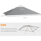 Outsunny 10' x 13' Gazebo Canopy Replacement, Outdoor Gazebo Cover Top Roof Replacement with Vents and Drain Holes, (TOP Cover ONLY), Light Gray Outsunny