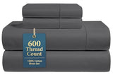 LANE LINEN 100% Cotton Sheets Full Size - Premium 600 Thread Count Sateen Weave for A Silky Feel - Extra Breathable & Cozy for Year Round Comfort - Fits Matresses Upto 15'' Deep - Charcoal LANE LINEN