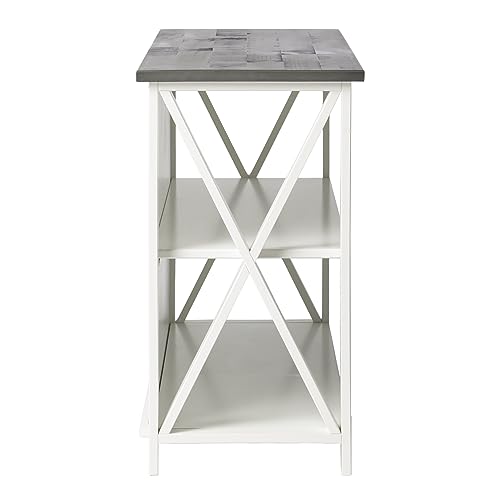Walker Edison Solid Wood Farmhouse Storage Console, 52 Inch, White/Grey Wash Walker Edison