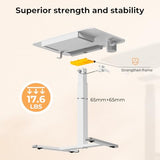 JYLH JOYSEEKER Mobile Standing Desk with Drawer, 28" Rolling Desk with Cup Holder and Hooks, Portable Laptop Cart on Wheels, Height Adjustable Workstation with Storage for Home Office, White JYLH JOYSEEKER