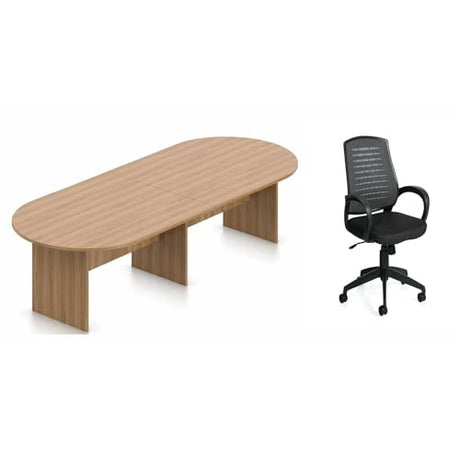 Saranya 18 Shop New Modern Walnut Finish 10 FT Conference Table Executive Racetrack Shaped Real Wood Panel Legs Boardroom Meeting Room Office 8 Mesh Back Chairs Furniture 120"L x 48"W x 29.5"H of Set WoodArtSupply