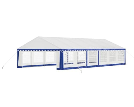 AMERLIFE 20 x 40 FT Party Tent with Rolled Sidewalls, Heavy Duty Wedding Tent for Party Outside with Zinc Alloy Tube & Spiral Stakes, Waterproof Event Shelters, White & Blue AMERLIFE
