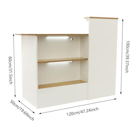 47In Reception Desk with LED Lights, L-Shaped Modern Front Table Reception Room Table with Cable Grommet & Lockable Drawers, Retail Checkout Counter for Lobby Salon Office AngelcityCC