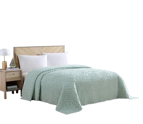 Beatrice Home Fashions Wedding Ring Chenille Bedspread, King, Blue Beatrice Home Fashions