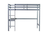 Twin Size High Loft Bed with Built-in Desk,Rubber Wood Loft Beds for Kids with Ladder & Safety Guardrail,Space-Saving Study and Sleep Combination,Wooden Frame for Bedrooms,Easy Assembly,Grey GDFStudio