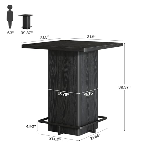 Tribesigns Bar Table, 39.37" High Square Pub Table for Small Bars, Dining Room, Kitchen, Black (Only Table) (Black) Tribesigns