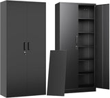 GUIZEEOPO Garage Storage Cabinet with Doors and Shelves, Metal Storage Cabinet with 5 Adjustable Shelves, Kitchen Pantry Cabinet, File Cabinets for Home Office, Filing Cabinet, 71'H, Matte Black GUIZEEOPO