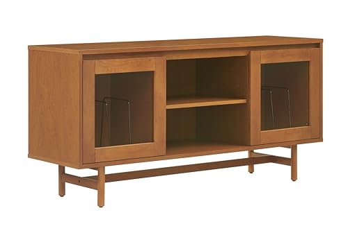 Crosley Furniture Dempsey Record Player Cabinet Vinyl Storage and Display Mid-Century Modern Turntable Stand, Walnut Crosley Furniture