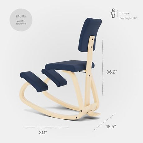 Varier Variable Plus Ergonomic Kneeling Chair with Backrest Natural/Blue| Active Sitting Posture Support Home Office Desk Chair | 10 Year Guarantee Varier