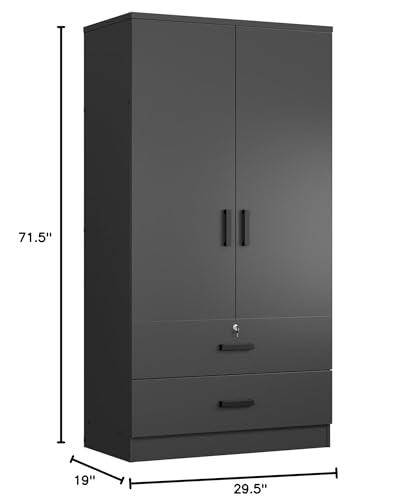 Woodpeckers Furniture And Mattress 2-Door Closet with 2-Drawers (Black) Woodpeckers Furniture And Mattress