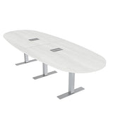Harmony Series 12-Person Oval Boat Shaped Conference Table with Power & Data | Modular Office Table with Brushed Silver Metal T -Base | Meeting Tables for Offices, and Homes | White Cypress –12ft SKUTCHI DESIGNS INC.