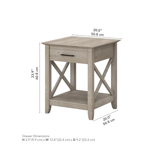 Bush Furniture Key West Small End Table with Storage Modern Farmhouse Accent Shelf for Living Room in Washed Gray Bush Business Furniture